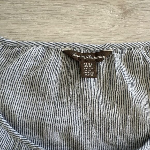 Tommy Bahama Gauze Peasant Blouse Blue/White Striped M EUC​ - Picture 4 of 5